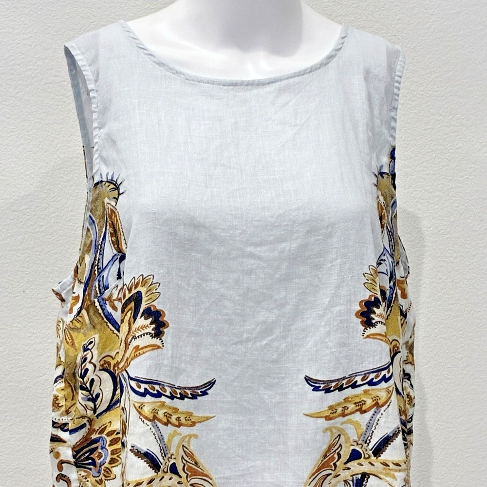 Joie 100% Linen Pastel Blue Floral Sleeveless Top Womens XL Coastal Beach Resort - Picture 2 of 10